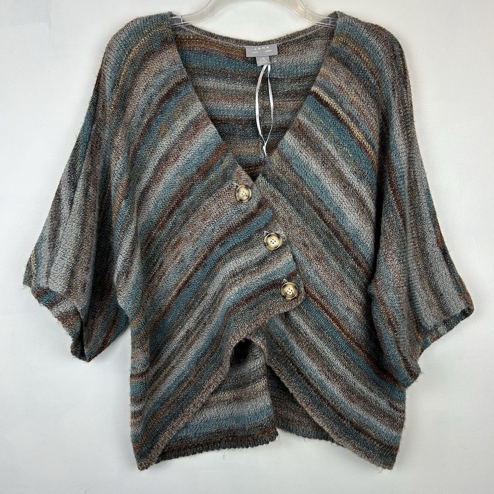 Cardigan Sweater Womens L  XL Asymmetrical 3/4 Sleeve Lagenlook Button Casual